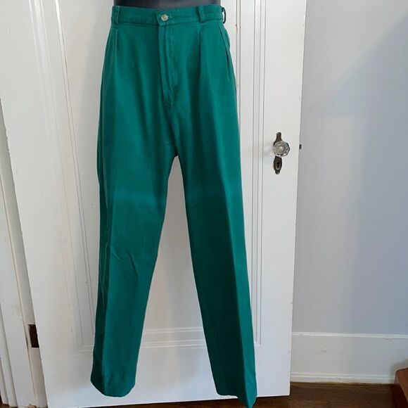Vtg 80s Silver Fern green cotton twill pleat front pants - Picture 1 of 7